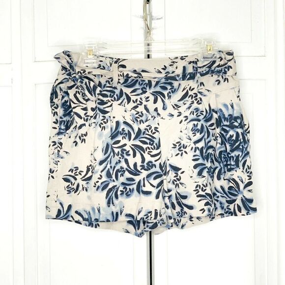 DKNY Jeans Linen Tie Waist Tan w Blue Print Shorts - Picture 1 of 7
